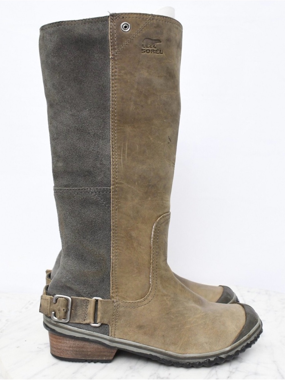 Sorel Two-Tone Brown and Dark Gray Leather Suede Tall Boot